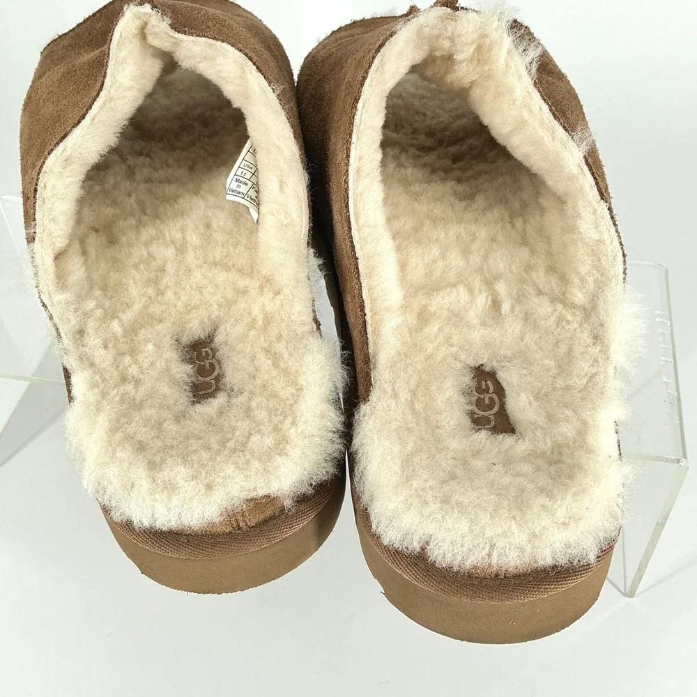 UGG Womens Size 11 Open Toe Chestnut Suede Sheepskin Slides Greenport Slippers - Picture 7 of 11